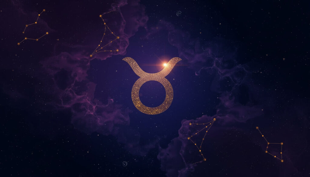 Знак зодиака Телец ♉ на космическом фоне с золотым символом